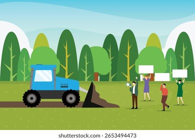 Environmental Protest Against Deforestation and Logging 2d flat vector illustrations