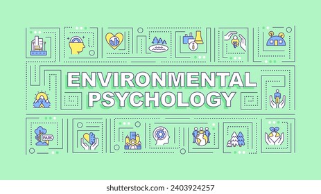 Environmental psychology text with various thin line icons concept on green monochromatic background, editable 2D vector illustration.