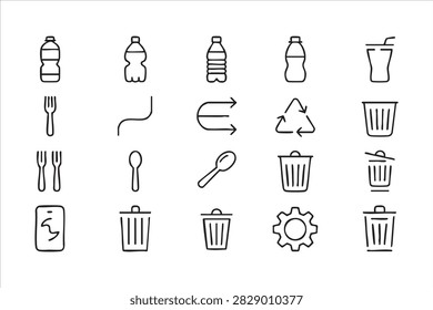 Environmental Recycling Symbol Set with Bottles and Trash Bins