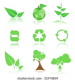 Environmental and recycling vector icons set