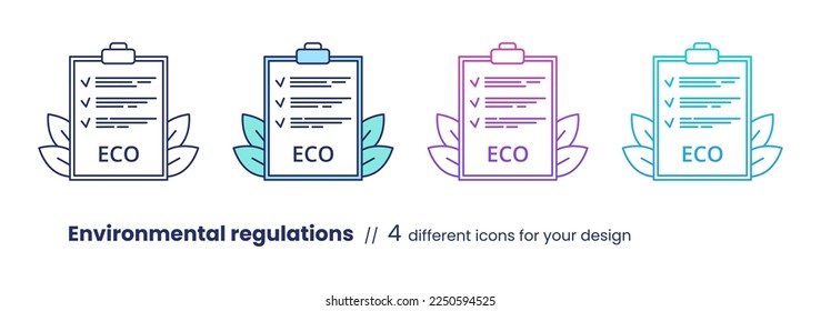 Icono de regulaciones ambientales, concepto ambiental de ESG. Ilustración vectorial aislada en un fondo blanco.