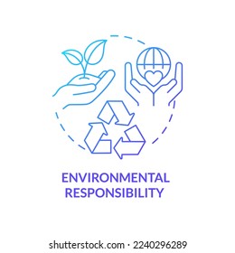 Icono de concepto de gradiente azul de responsabilidad ambiental. Tipo de ilustración de línea delgada de idea abstracta de CSR. Integración de la sostenibilidad. Dibujo de contorno aislado. Se usa una fuente Myriad Pro-Bold