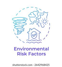 Environmental risk factors blue gradient concept icon. Physical security audit component. Natural disasters. Round shape line illustration. Abstract idea. Graphic design. Easy to use in booklet