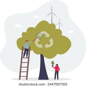 Environmental science study for sustainable future energy .New recycling methods research for nature friendly electricity.flat vector illustration.