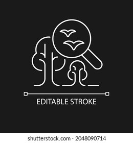 Environmental science white linear icon for dark theme. Current environmental problems study. Thin line customizable illustration. Isolated vector contour symbol for night mode. Editable stroke