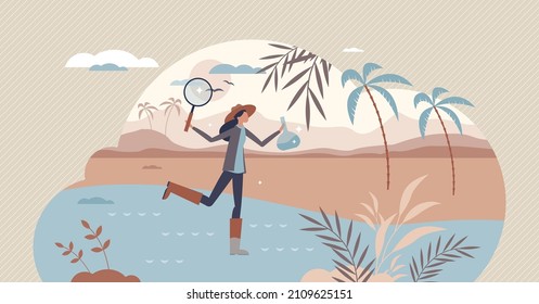 Environmental scientist occupation to protect nature tiny person concept. Professional ecology worker for clean and sustainable environment vector illustration. Scientific biological flora researcher.