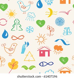 Environmental seamless pattern with nature symbols