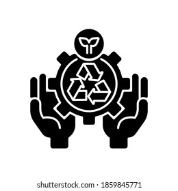 Environmental services black glyph icon. Nature and landscape protection. Recycling. Pollution-reducing control. Ecosystem. Silhouette symbol on white space. Vector isolated illustration