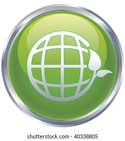 Environmental shining green button or icon