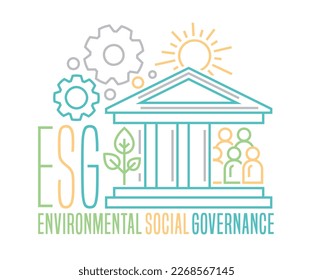 Medio ambiente, social y gobernanza (ESG). Recopilación de criterios de evaluación del desempeño de las empresas que evalúan la solidez de los mecanismos de gobernanza. Ilustración vectorial editable.