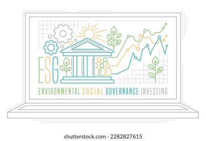 Environmental, social and governance (ESG). Collection of corporate performance evaluation criteria that assess the robustness of governance mechanisms. Editable vector illustration.