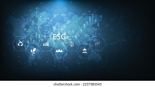 Environmental Social and Governance (ESG) concept.The company development of a nature conservation strategy and Solving environmental, social and management problems with figure icons.