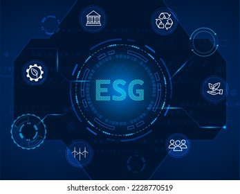 Environmental, social, and governance (ESG). Sustainable business concept. Blue background vector design.