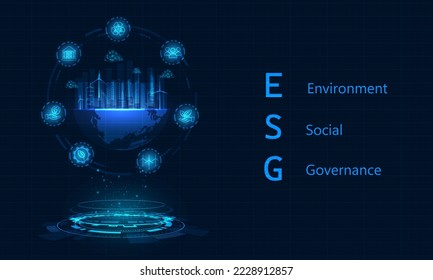 Environmental, social, and governance (ESG). Sustainable business concept. Blue background vector design.