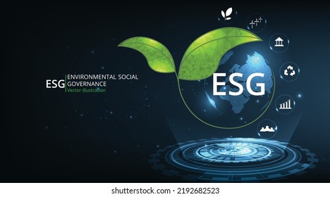 Diseño de concepto de Medio Ambiente Social y Gobernanza (ESG).Desarrollo de una estrategia de conservación de la naturaleza y Solución de problemas ambientales, sociales y de gestión con íconos de figuras.