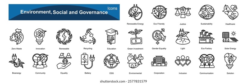 Environmental, Social, and Governance  icons sets with .....outline 25 icons
