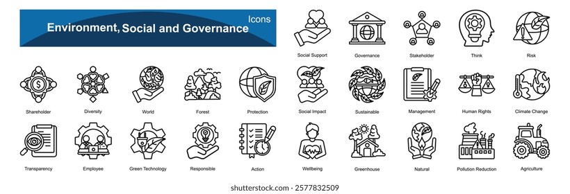 Environmental, Social, and Governance  icons  sets with .....outline 25 icons