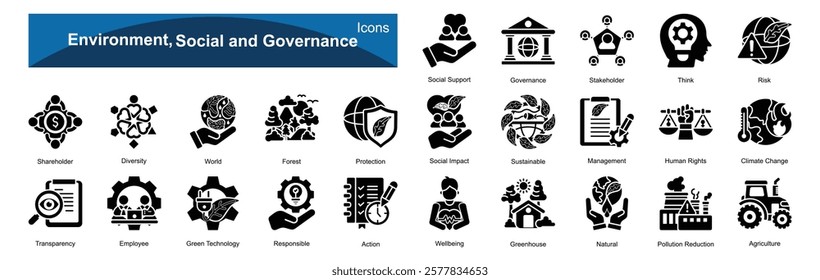  Environmental, Social, and Governance icons sets with glyph 25 icons

