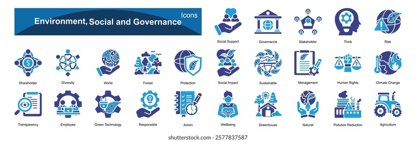 Environmental, Social, and Governance icons sets with colour 25 icons

