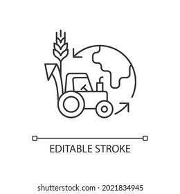 Environmental sustainability in agriculture linear icon. Healthy ecosystem and soil. Thin line customizable illustration. Contour symbol. Vector isolated outline drawing. Editable stroke