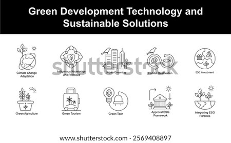 Environmental Sustainability and ESG Frameworks Icon Set.