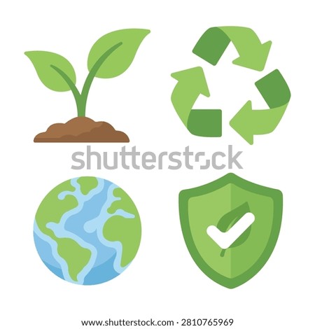 Environmental sustainability icon collection featuring recycling, earth, plant growth, ecological protection, green living, renewable concepts, nature conservation, and eco friendly design resources.
