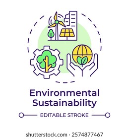 Environmental sustainability multi color concept icon. Green energy, ecology preservation. Round shape line illustration. Abstract idea. Graphic design. Easy to use in infographic, presentation