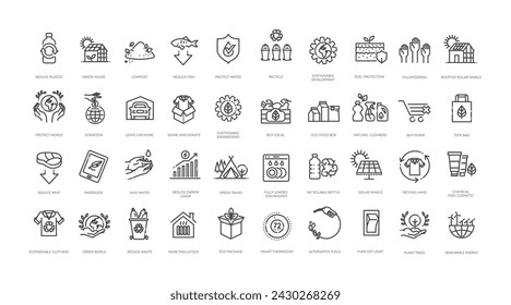 Environmental sustainability outline icons. Ecological symbols