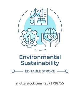 Environmental sustainability soft blue concept icon. Green energy, ecology preservation. Round shape line illustration. Abstract idea. Graphic design. Easy to use in infographic, presentation