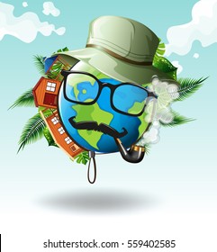 Environmental theme with earth smoking pipe illustration