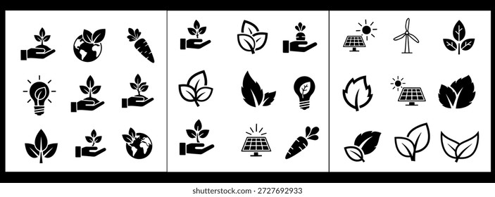 Ícones de vetores ambientais definem símbolos ecológicos para conservação e sustentabilidade