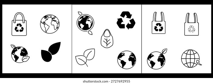 Los iconos ambientales del vector fijan los símbolos respetuosos del medio ambiente para la conservación y la sostenibilidad