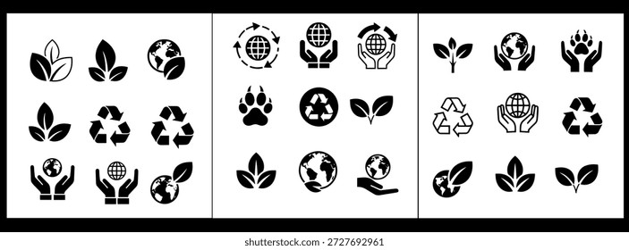 Conjunto de iconos vectoriales ambientales símbolos y logotipos ecológicos