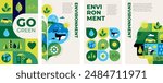 Environmental vertical concept design. Happy Earth Day, geometric modern trendy illustrations of ecology, environmental conservation, planet Earth, green and zero waste design. Vector backgrounds