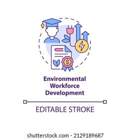 Environmental workforce development concept icon. Federal grants for tech training abstract idea thin line illustration. Isolated outline drawing. Editable stroke. Arial, Myriad Pro-Bold fonts used