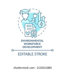 Environmental Workforce Development Turquoise Concept Icon. Training Federal Grants Abstract Idea Thin Line Illustration. Isolated Outline Drawing. Editable Stroke. Arial, Myriad Pro-Bold Fonts Used