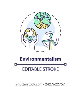 Environmentalism political movement multi color concept icon. Preservation nature politics. Pollution control, biodiversity. Round shape line illustration. Abstract idea. Graphic design. Easy to use