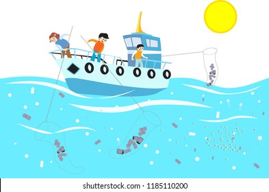 environmentalist children cleaning sea in blue boat