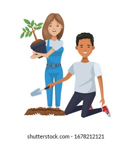 ambientalistas plantando personajes de árbol ilustraciones vectoriales diseño