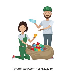 environmentalists couple recycling avatars characters vector illustration design