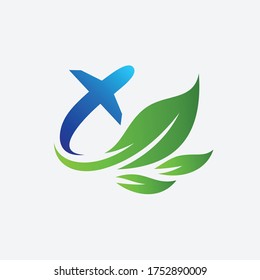 Environmentally Friendly Aircraft, Flying Plane Vector Logo Template