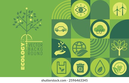 Environmentally friendly banner for renewable green energy and energy saving. Ecology, green electricity, and the net zero concept.