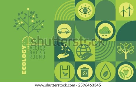 Environmentally friendly banner for renewable green energy and energy saving. Ecology, green electricity, and the net zero concept.