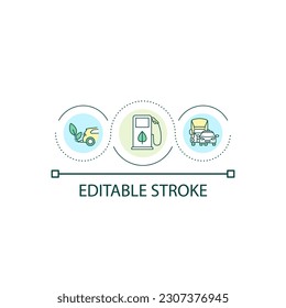 Environmentally friendly car fuel loop concept icon. Eco-friendly vehicle abstract idea thin line illustration. Green energy source. Isolated outline drawing. Editable stroke. Arial font used