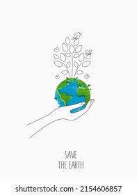 Concepto ambientalmente amigable. eco con el mundo, mapa mundial y manos para salvar el medio ambiente, salvar el planeta verde limpio, concepto de ecología. para el día mundial de la tierra.  diseño vectorial.