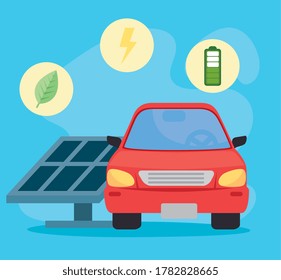 environmentally friendly concept, electric car, with benefit icons of car eco friendly vector illustration design