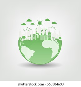 Environmentally friendly concept, Green city on earth, vector illustration