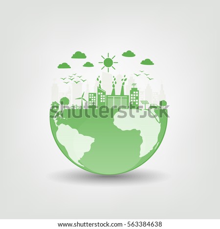 Environmentally friendly concept, Green city on earth, vector illustration