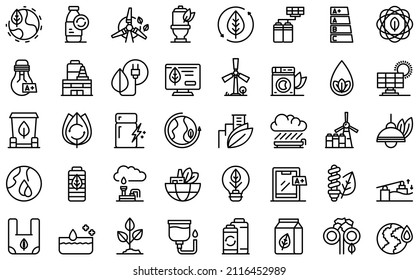 Environmentally friendly consumption icons set outline vector. Bio energy. Sustainable electricity