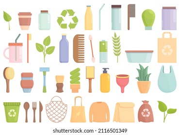 Environmentally friendly consumption icons set cartoon vector. Bio energy. Green energy. Bio innovation